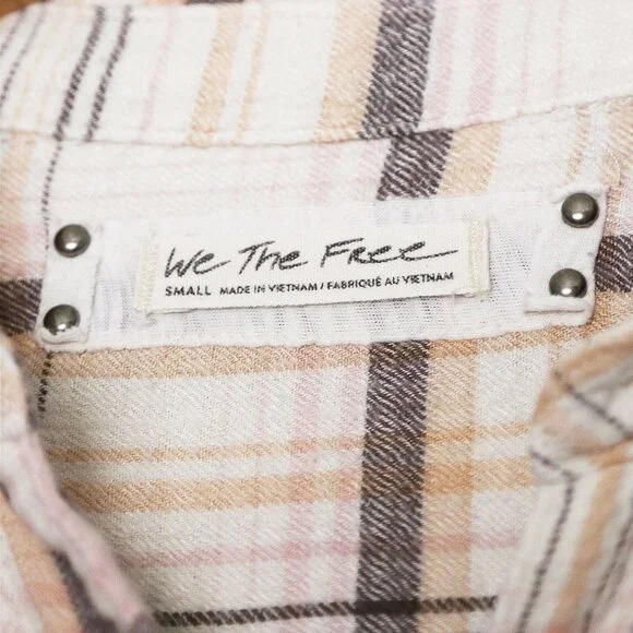 Free People We The Free Hidden Valley Button Down Oversized Plaid Shirt Top S - Picture 7 of 16